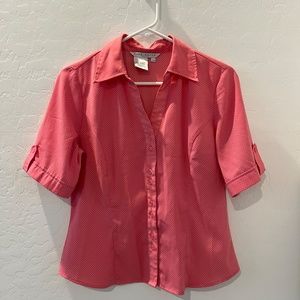Fred David Petite Size Medium Pink and white polka dot blouse see notes